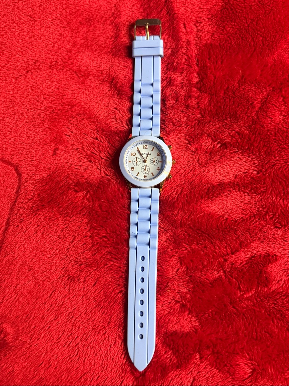 Geneva Periwinkle Blue Silicone Link Watch Gold Chronograph Accent Y2K Retro